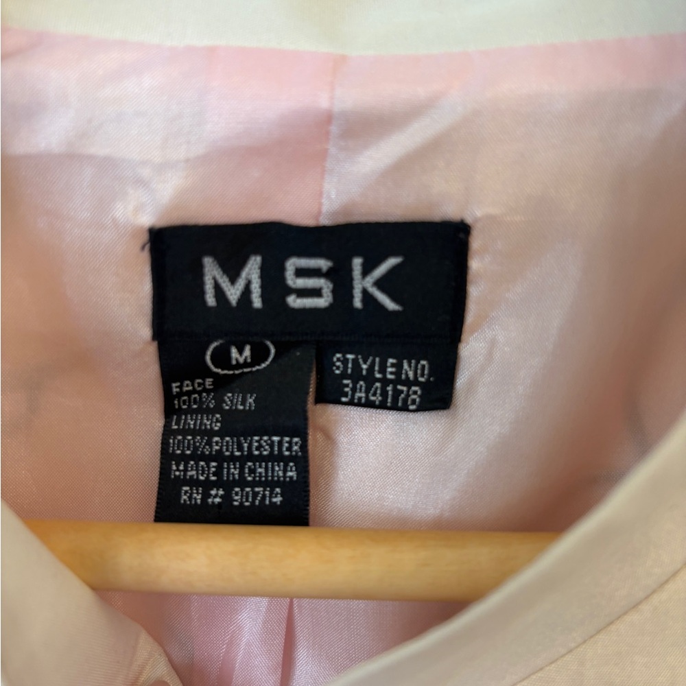 MSK Easter/Spring 100% Silk Floral White Jacket w/ Pink Lining Women’s Medium - Picture 5 of 11